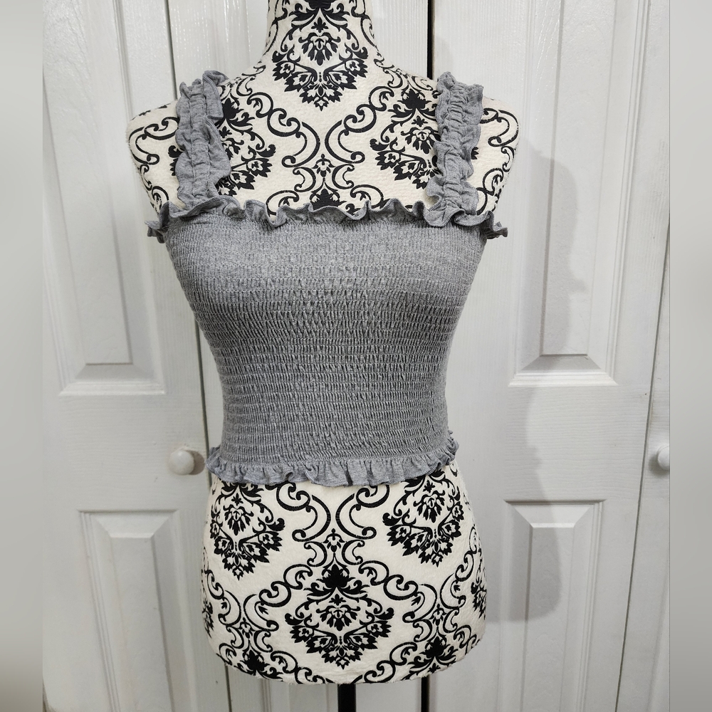 Unbanded Square Neck Ruffle Elastic Stretch Cropped Tank Top